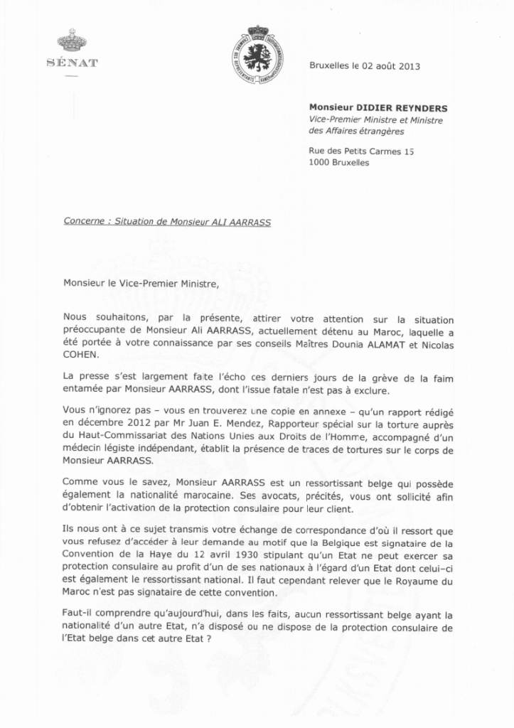 lettre à Reynders de 2 sénateurs 2 août